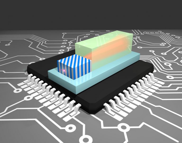 Broadband enhancement of the on-chip single photon extraction via tilted hyperbolic metamaterials. A quantum emitter is positioned very close to a hyperbolic metamaterial, whose optical axis is tilted with respect to the end facet of nanofiber. CREDIT: Lian Shen