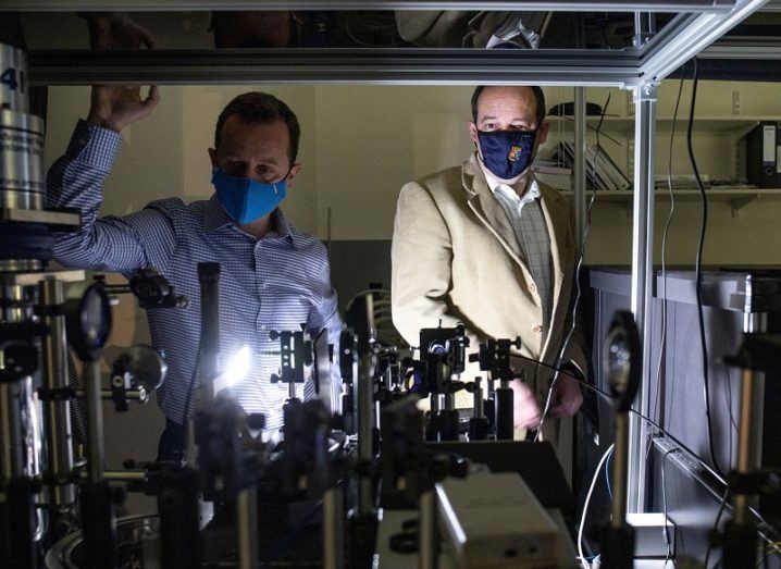 From left: Emanuele Pelucchi and Georgios Fagas in the cryogenic quantum optics laboratory at Tyndall National Institute. Image: Clare Keogh